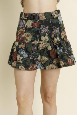 Belted Brocade Mini Skirt