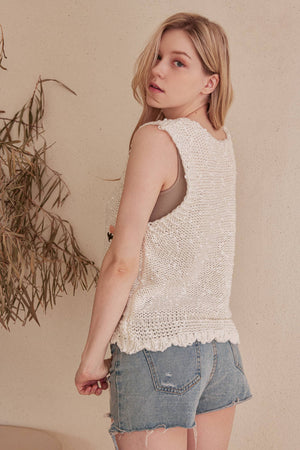 Flower Detail Crochet Sleeveless Top