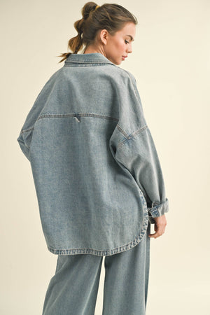 Washed Snap Button Denim Shacket