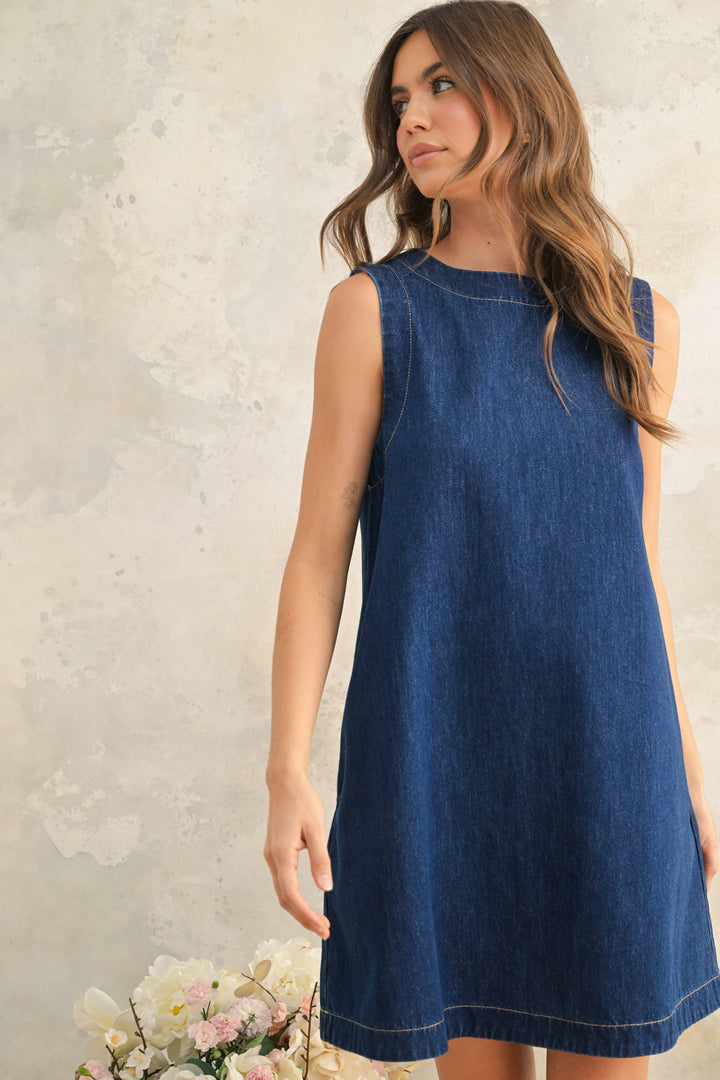 Sleeveless Denim Shirt Dress