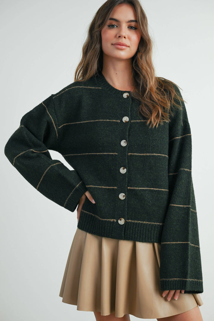 Button Front Striped Cardigan