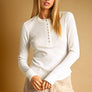 Half Snap Button Waffle Fabric Long Sleeve Top