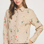 Flower Embroidery Long Sleeve Linen Shirt