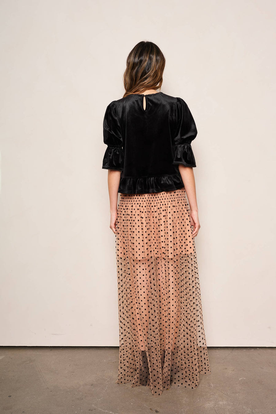 Mia Skirt in Nude Black Dot by dRA