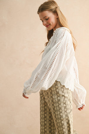 Embroidery Detail Long Sleeve Blouse