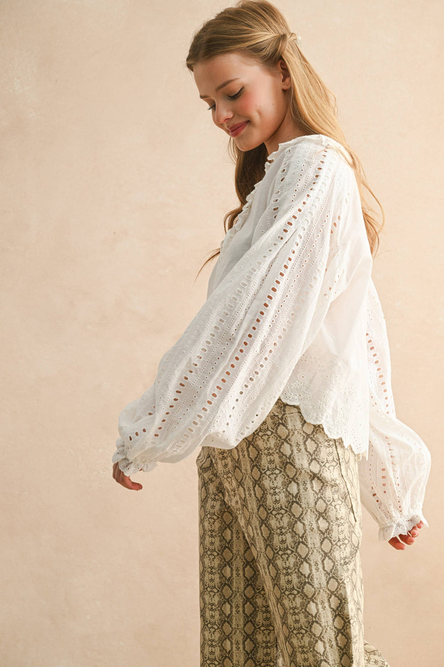 Embroidery Detail Long Sleeve Blouse