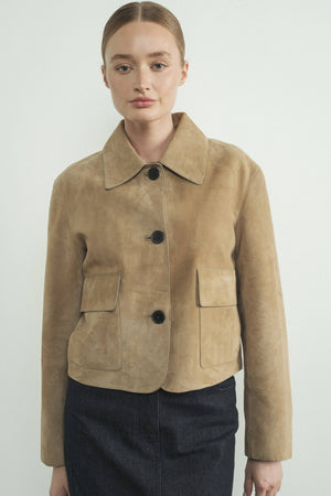 Faux Suede Collared Short Jacket by Aaron & Amber