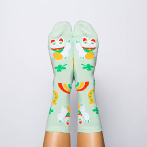 Lucky Cat & Clover Crew Socks by Yellow Owl Workshop