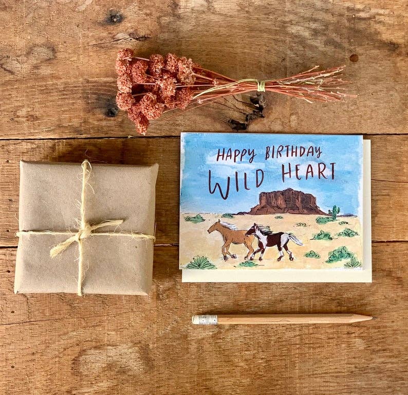 Happy Birthday Wild Heart Horses Cowgirl 90's Desert Card