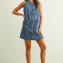 Sleeveless Button Front True Denim Dress