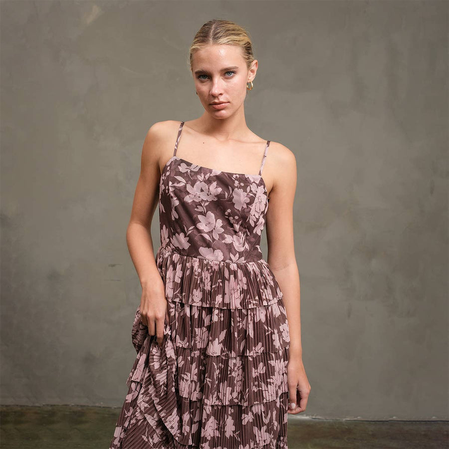 Flower Mesh Printed Tier Dress