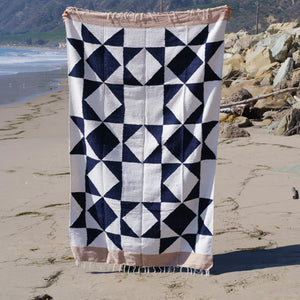 Navy & Cream Patchwork Sun Heavyweight Western Throw Blanket  by Sundream