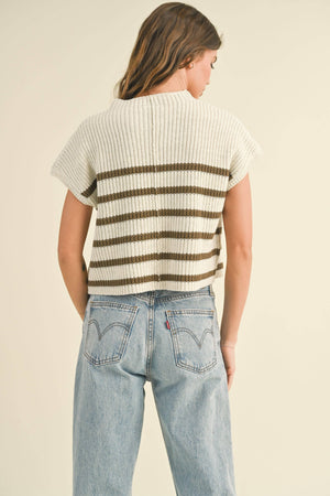 Half Mock Neck Striped Knit Top