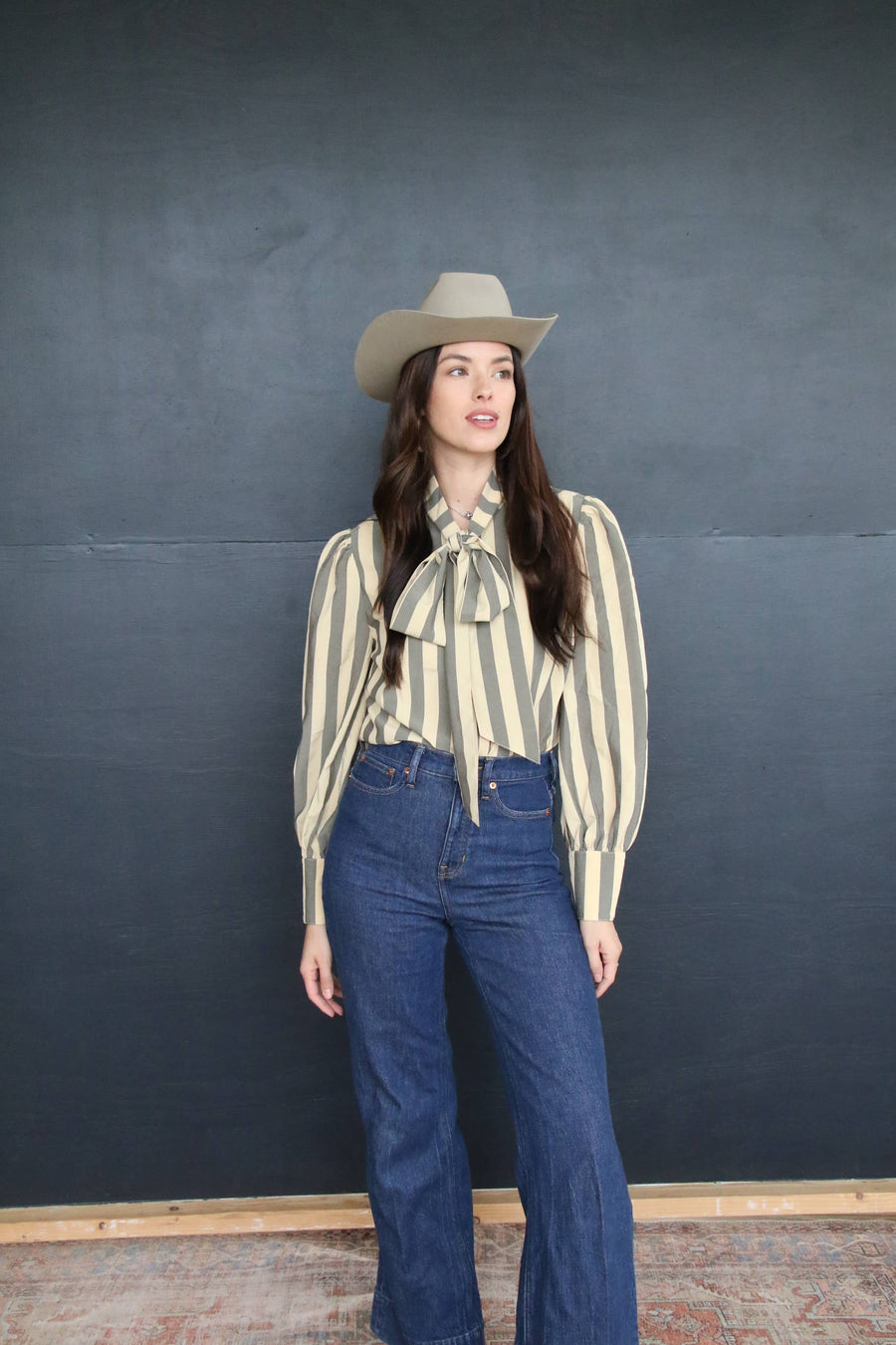 Brown and Tan Stripe Bowtie Blouse