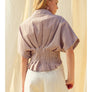 Stripe Button Front Shirt with Pleated Waist Detail
