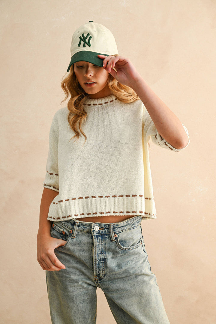 Stitch Effect Detail Short Sleeve Top