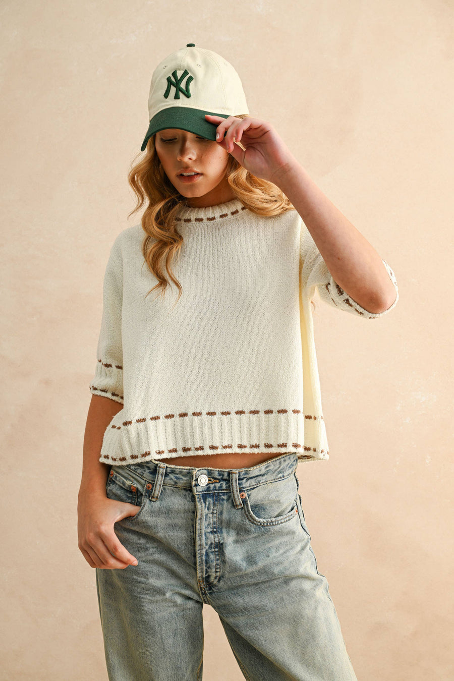 Stitch Effect Detail Short Sleeve Top