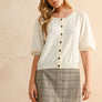 Puff Short Sleeve Button Down Knit Cardigan