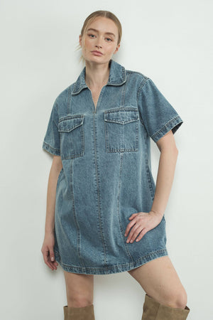 Denim Pull On Mini Dress by Aaron & Amber