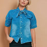 Tie Neck Denim Blouse