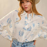 Western Print Button-Up Blouse