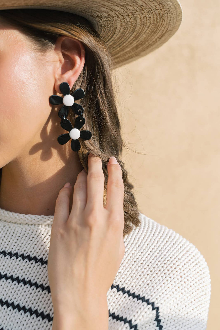 Stacked Black Flower Earrings by Sunshine Tienda