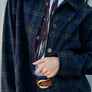 Navy Plaid Button Front Pocket Jacket
