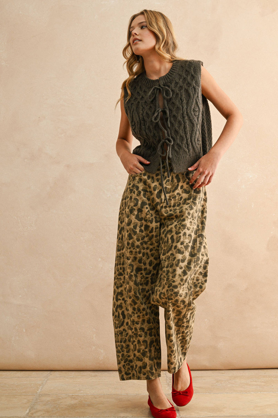 Tie Front Cable Knitted Vest