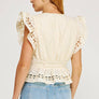 Eyelet Lace Trim Flutter Sleeve Peplum Top