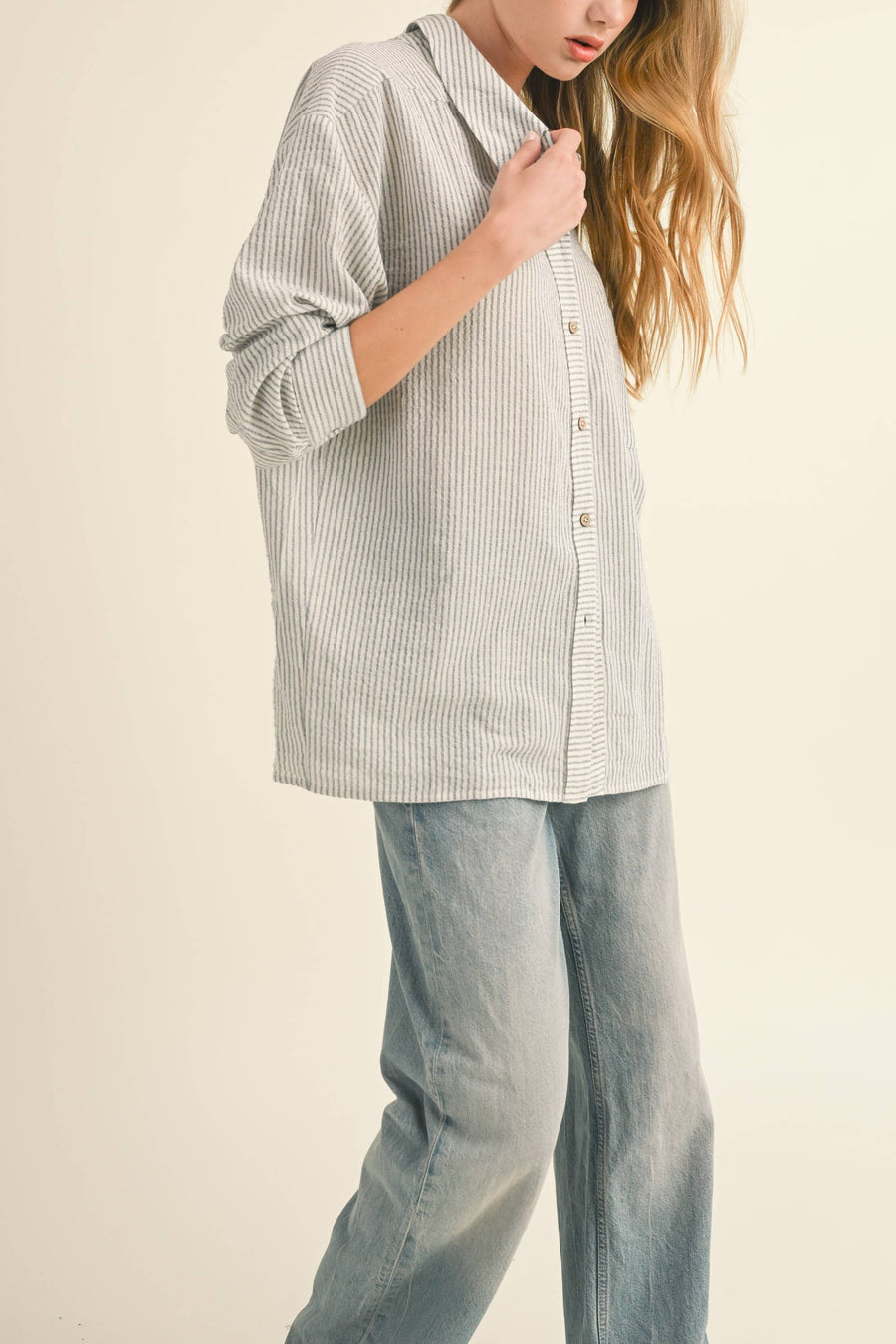 Stripe Gauze Button-down Shirt in Black Stripe