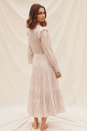 Striped Eyelet Ruffled Tiered Dress