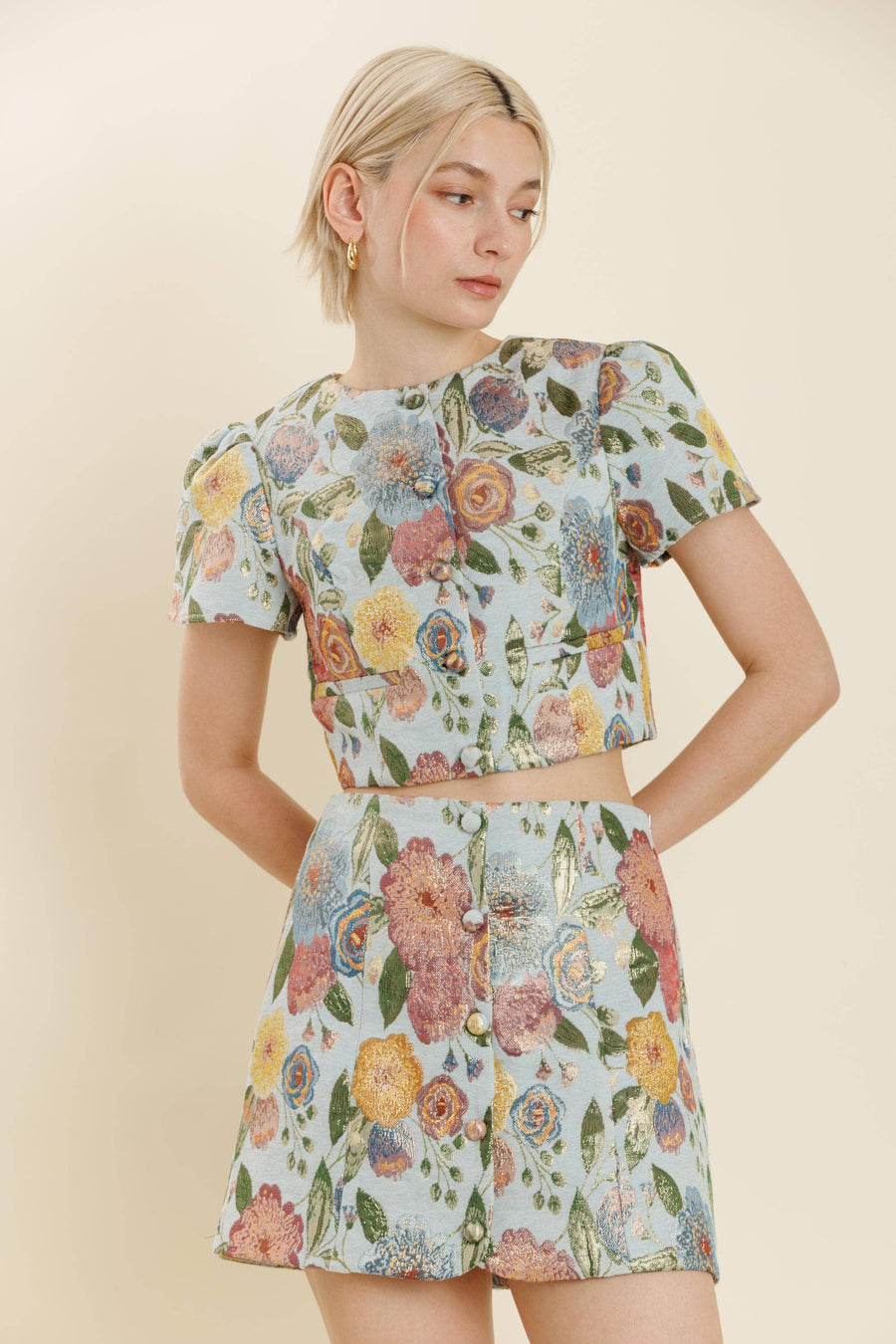 Jacquard Button Down Mini Skirt