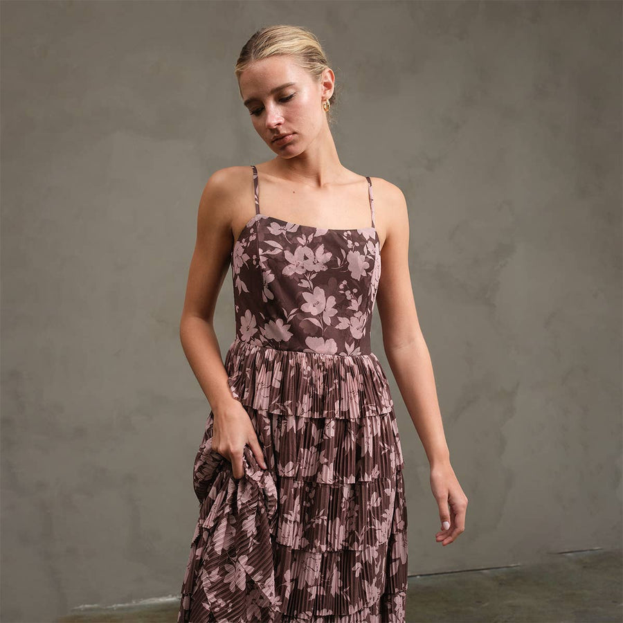 Flower Mesh Printed Tier Dress