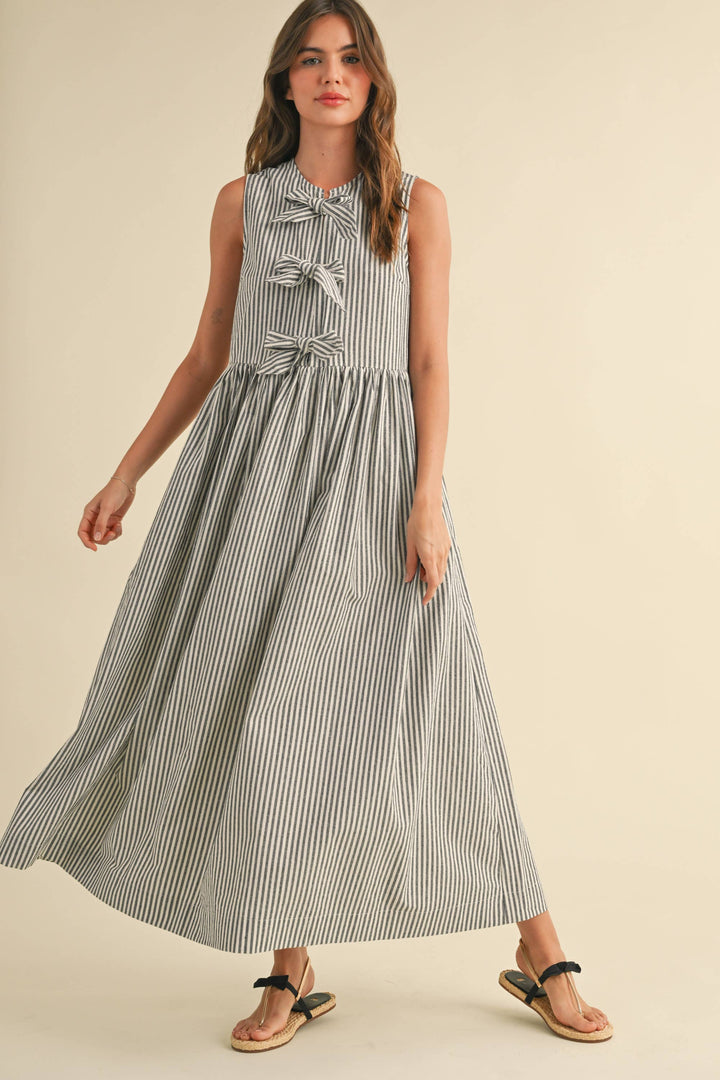 Stripe Fabric with Bow Tie Front Dress