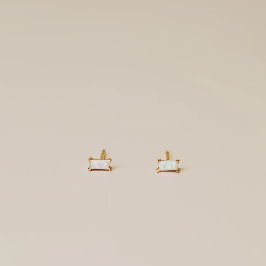 White Opal Baguette Earrings