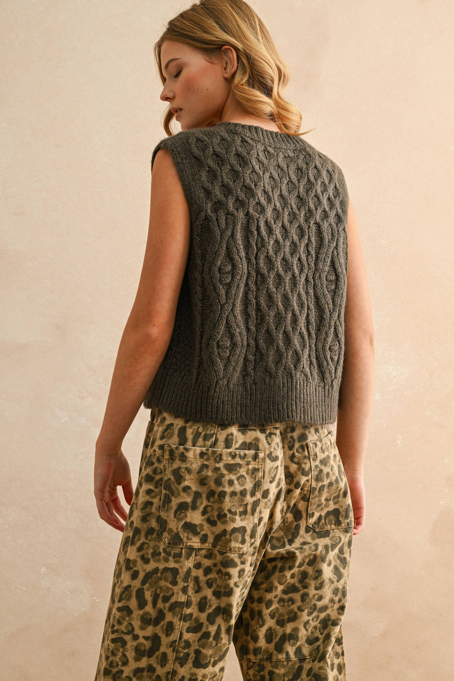 Tie Front Cable Knitted Vest