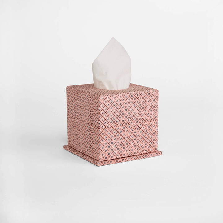 Block Printed Tissue Box in Dot & Grid Red by Craft Boat