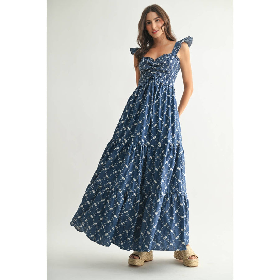 Floral Emboridered Tiered Maxi Dress