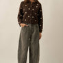 Polka Dot Jacquard-Knit Button-Up Crew-Neck Cropped Cardigan