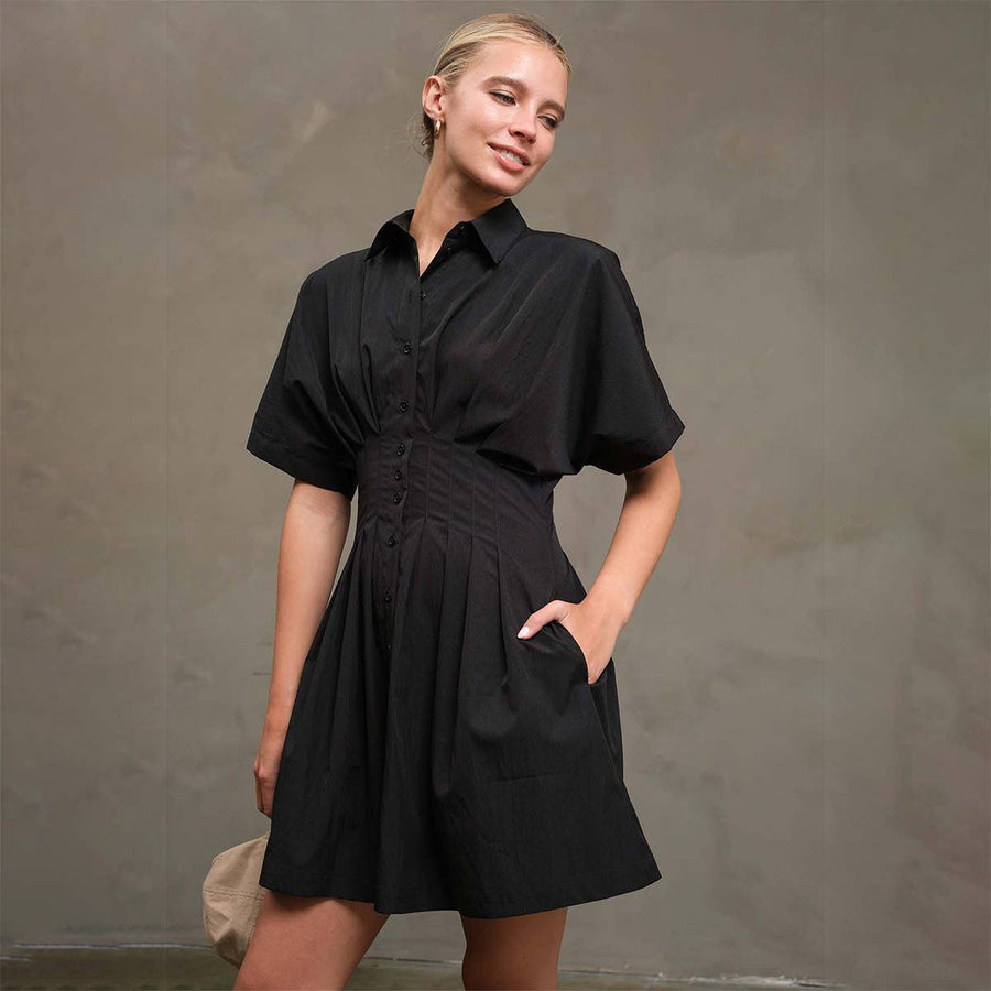 Wide Pintuck Shirt Dress