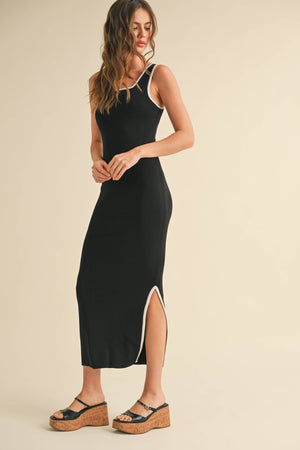 Colorblock Detail Knitted Dress in Black