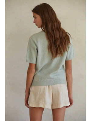 Short Sleeve Knit Sweater in Aqua Grey