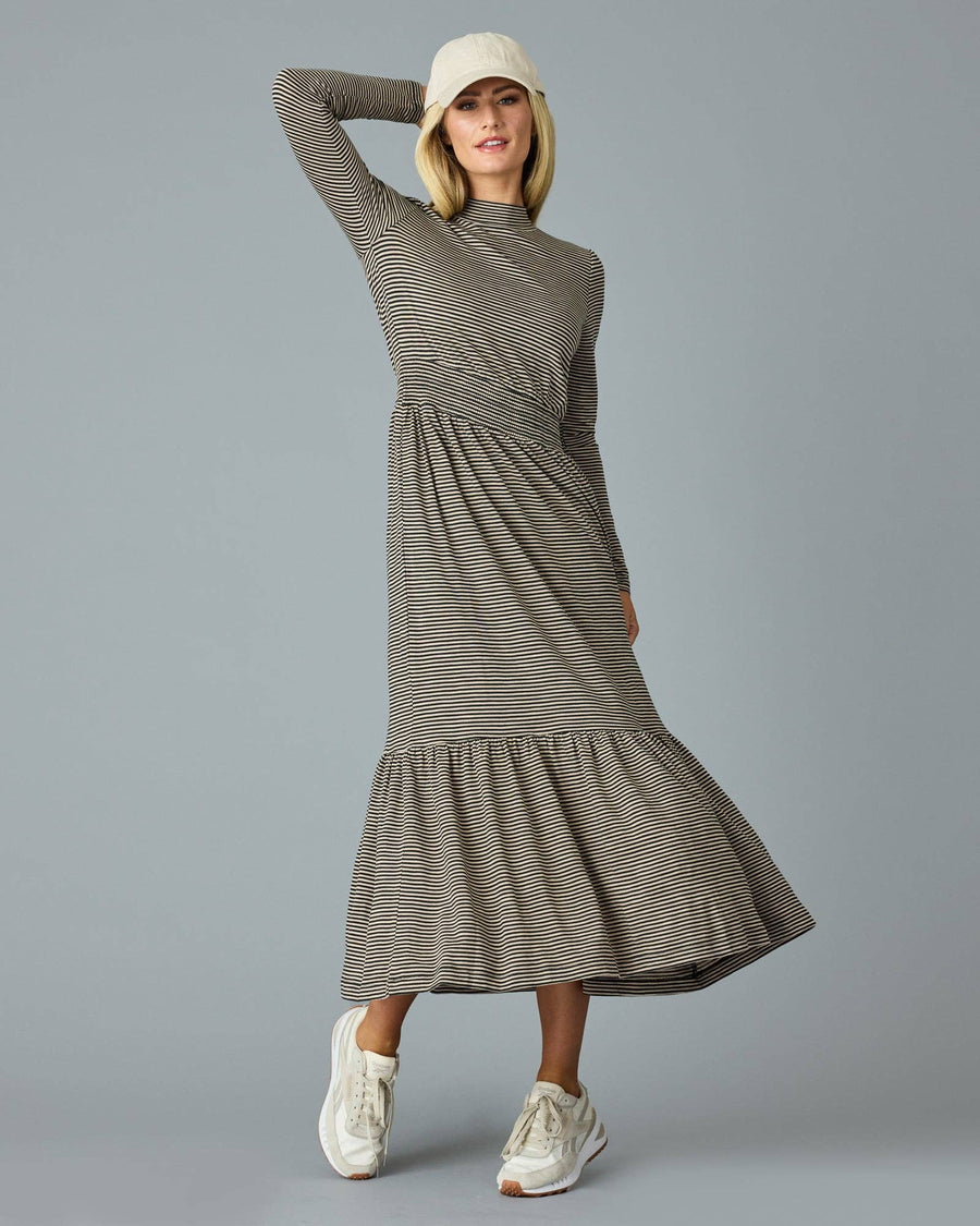 Good Vibes Dress in Black Stripe by Downeast