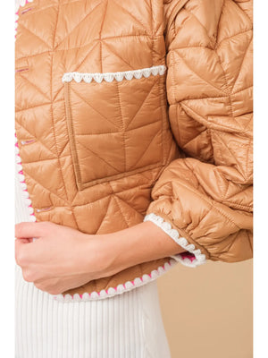 Lightweight Quilted Puff Sleeve Crop Jacket