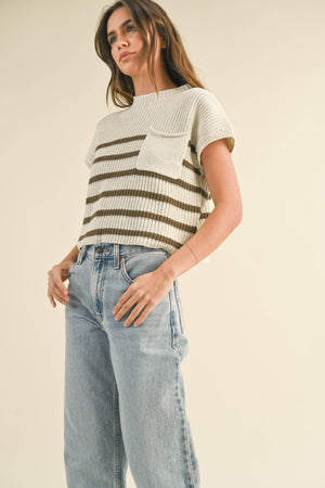 Half Mock Neck Striped Knit Top