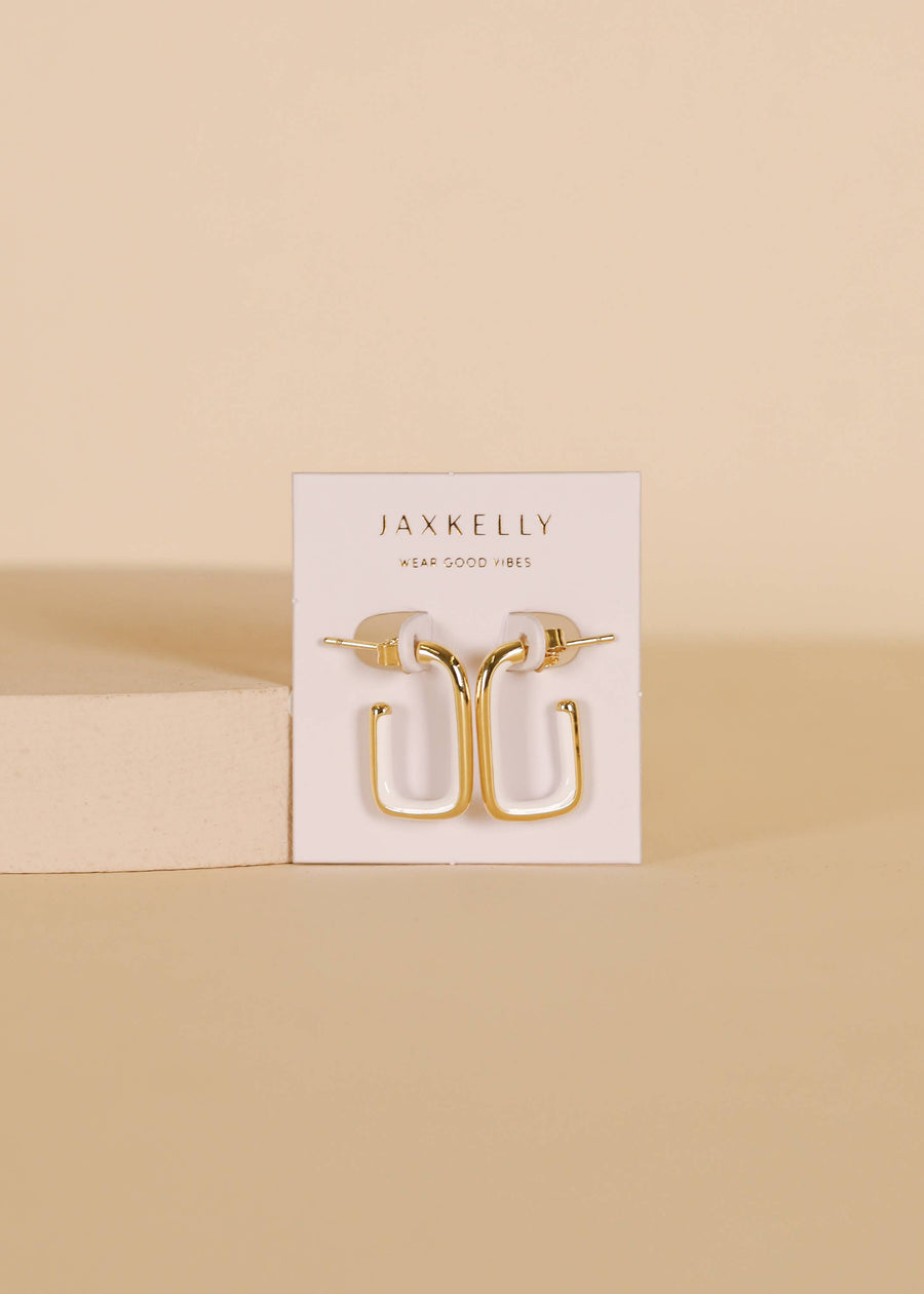 White Enamel Large Rectangle Hoop Earrings by JaxKelly