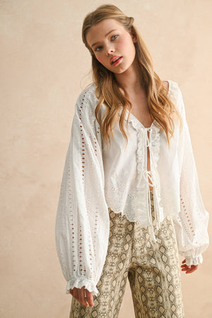 Embroidery Detail Long Sleeve Blouse