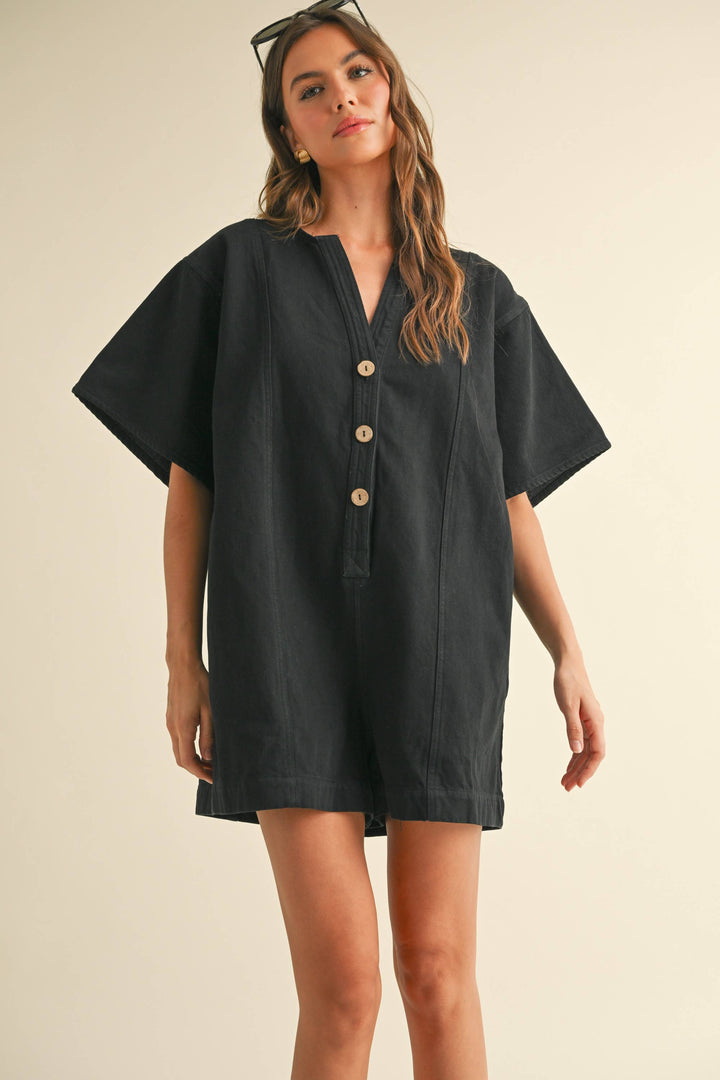 Cotton Romper with Button Front