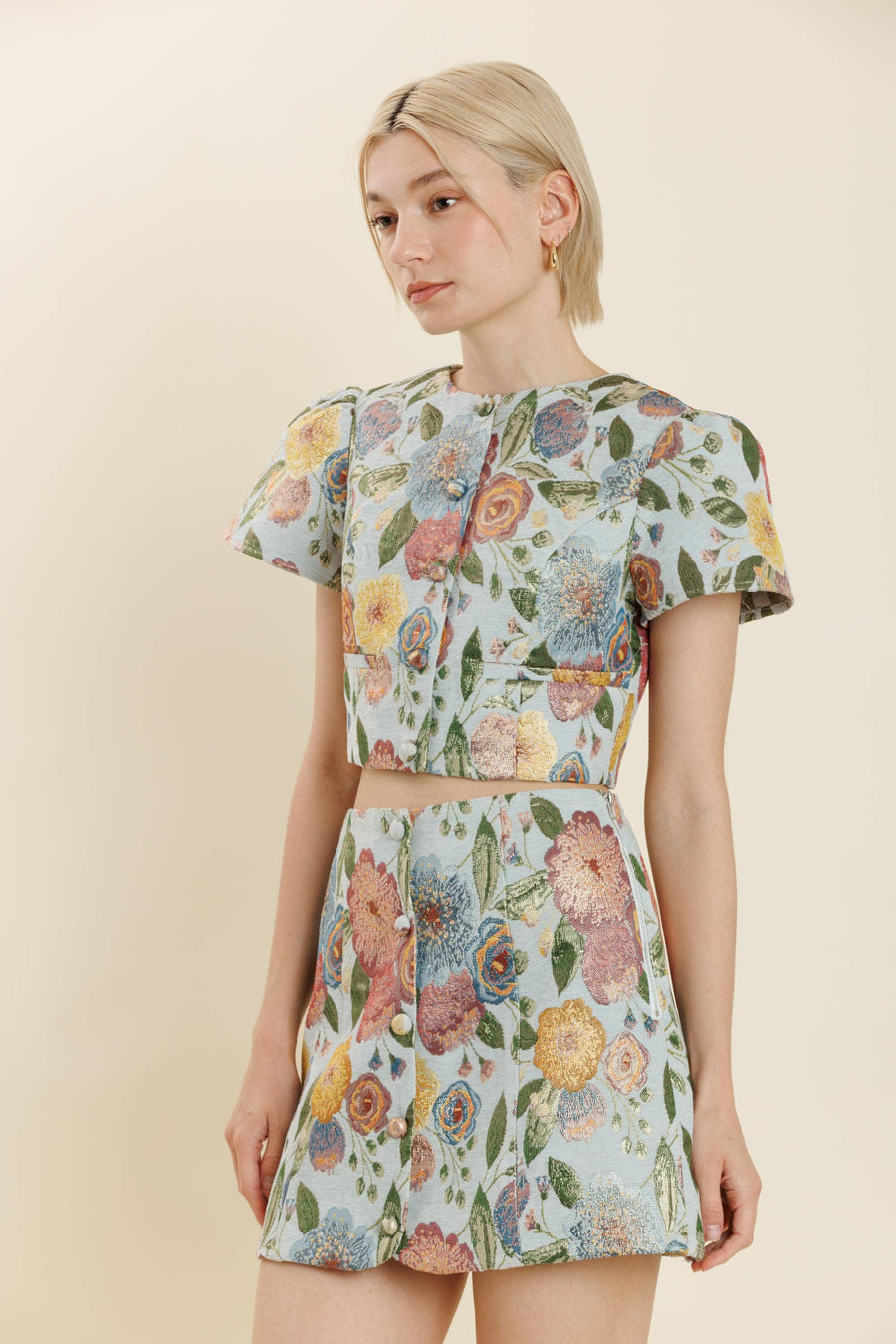 Jacquard Button Down Mini Skirt