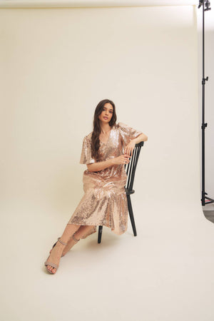 Sparkling Long Sleeved Sequin Midi Dress